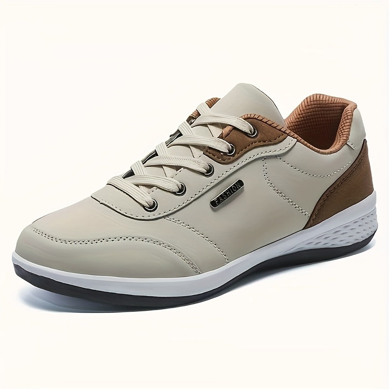 Men's Casual Athletic Sneakers - Lightweight, Breathable Fabric Lining, Non-Slip Rubber Sole, Lace-Up Design for Casual Attire, Hiking & Training, Beige/Brown Two-Tone Color Scheme