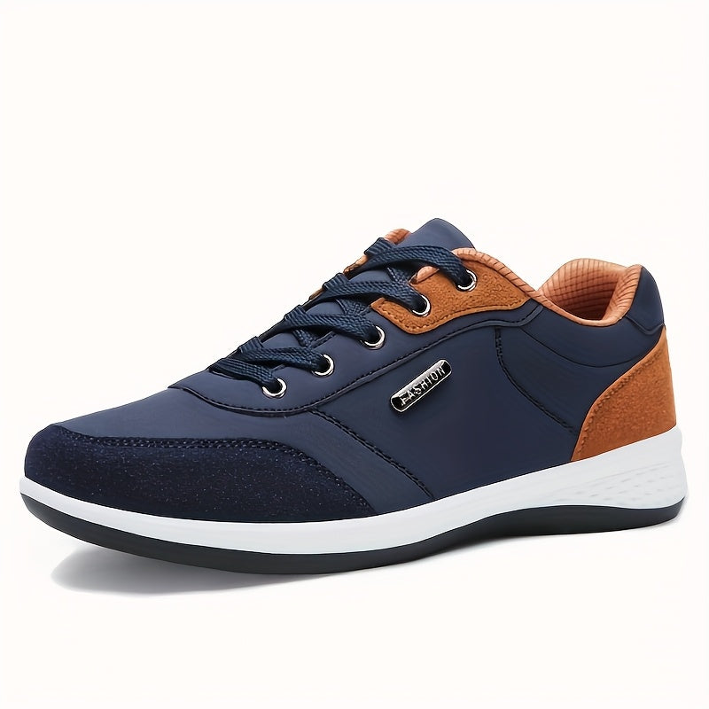 Men's Casual Athletic Sneakers - Lightweight, Breathable Fabric Lining, Non-Slip Rubber Sole, Lace-Up Design for Casual Attire, Hiking & Training, Beige/Brown Two-Tone Color Scheme