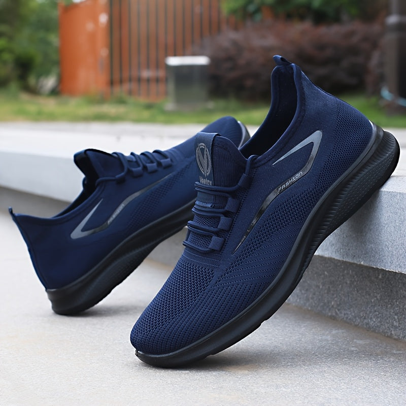Men'S Breathable Knit Running Shoes - Lightweight, Non-Slip Sneakers for Gym, Basketball & Outdoor Adventures - Black with White Accents, Lace-Up Design, Perfect for Sports Enthusiasts, Gym Shoes, Sleek Sporty Look, Comfortab