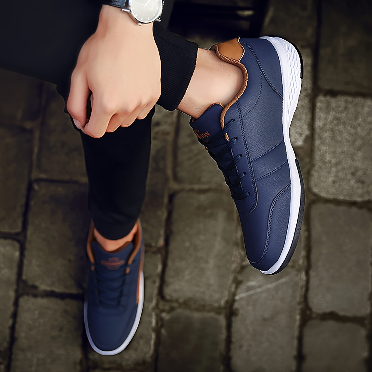 Men's Sporty Casual Sneakers - Durable PU Upper & Slip-Resistant MD Sole, Breathable Fabric Lining, Low-Top Lace-Up Design for Hiking, Running, Daily Wear - All-Season Comfortable Outdoor & Casual Shoes, Sleek Shoe Design, Se