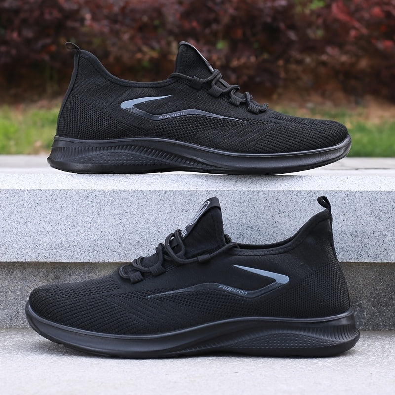 Men'S Breathable Knit Running Shoes - Lightweight, Non-Slip Sneakers for Gym, Basketball & Outdoor Adventures - Black with White Accents, Lace-Up Design, Perfect for Sports Enthusiasts, Gym Shoes, Sleek Sporty Look, Comfortab