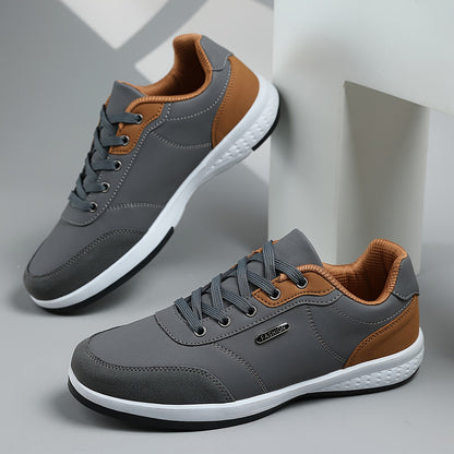 Men's Casual Athletic Sneakers - Lightweight, Breathable Fabric Lining, Non-Slip Rubber Sole, Lace-Up Design for Casual Attire, Hiking & Training, Beige/Brown Two-Tone Color Scheme