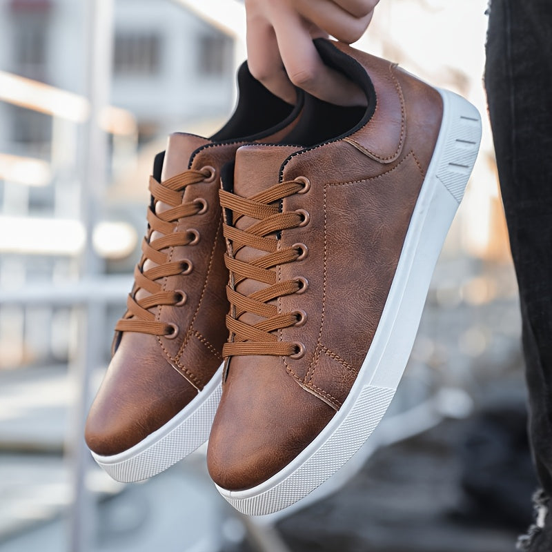 Men's Stylish Brown Sneakers - Casual & Sporty Lace-Up Shoes with Durable PVC Sole, Comfortable Fabric Lining for Casual Attire, Fitness Training, and Gym - Low-Top Design, Gym Footwear | Casual Fitness Shoes | Upper