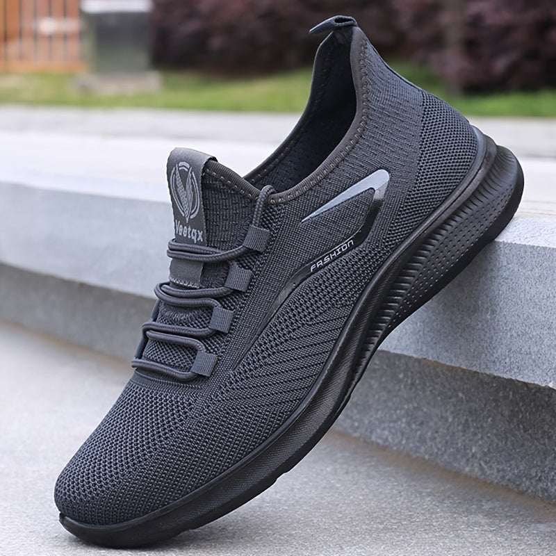 Men'S Breathable Knit Running Shoes - Lightweight, Non-Slip Sneakers for Gym, Basketball & Outdoor Adventures - Black with White Accents, Lace-Up Design, Perfect for Sports Enthusiasts, Gym Shoes, Sleek Sporty Look, Comfortab