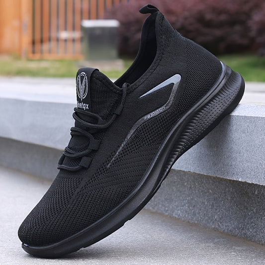 Men'S Breathable Knit Running Shoes - Lightweight, Non-Slip Sneakers for Gym, Basketball & Outdoor Adventures - Black with White Accents, Lace-Up Design, Perfect for Sports Enthusiasts, Gym Shoes, Sleek Sporty Look, Comfortab