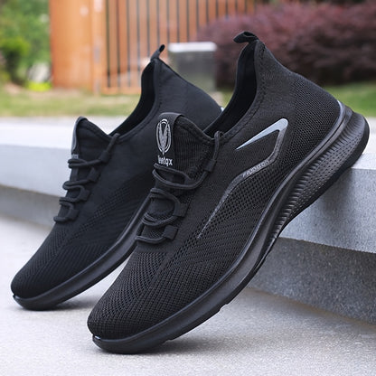 Men'S Breathable Knit Running Shoes - Lightweight, Non-Slip Sneakers for Gym, Basketball & Outdoor Adventures - Black with White Accents, Lace-Up Design, Perfect for Sports Enthusiasts, Gym Shoes, Sleek Sporty Look, Comfortab