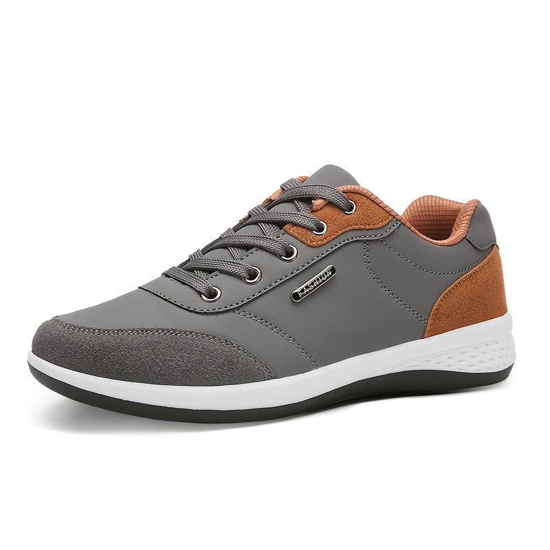 Men's Casual Athletic Sneakers - Lightweight, Breathable Fabric Lining, Non-Slip Rubber Sole, Lace-Up Design for Casual Attire, Hiking & Training, Beige/Brown Two-Tone Color Scheme
