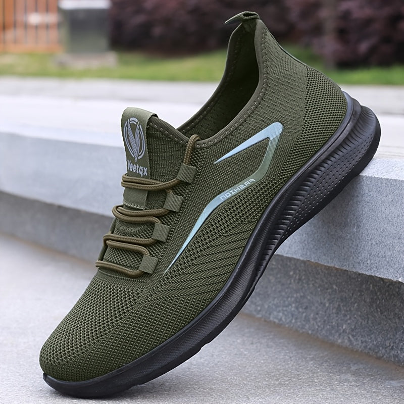 Men'S Breathable Knit Running Shoes - Lightweight, Non-Slip Sneakers for Gym, Basketball & Outdoor Adventures - Black with White Accents, Lace-Up Design, Perfect for Sports Enthusiasts, Gym Shoes, Sleek Sporty Look, Comfortab