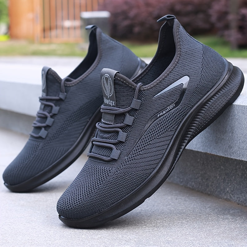 Men'S Breathable Knit Running Shoes - Lightweight, Non-Slip Sneakers for Gym, Basketball & Outdoor Adventures - Black with White Accents, Lace-Up Design, Perfect for Sports Enthusiasts, Gym Shoes, Sleek Sporty Look, Comfortab