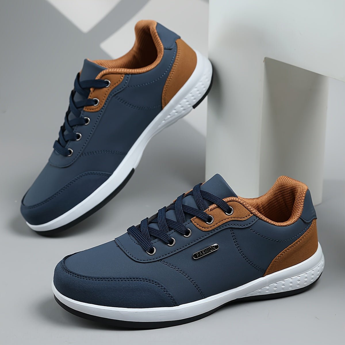 Men's Casual Athletic Sneakers - Lightweight, Breathable Fabric Lining, Non-Slip Rubber Sole, Lace-Up Design for Casual Attire, Hiking & Training, Beige/Brown Two-Tone Color Scheme