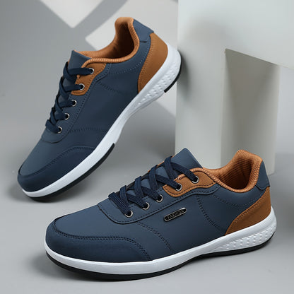 Men's Casual Athletic Sneakers - Lightweight, Breathable Fabric Lining, Non-Slip Rubber Sole, Lace-Up Design for Casual Attire, Hiking & Training, Beige/Brown Two-Tone Color Scheme
