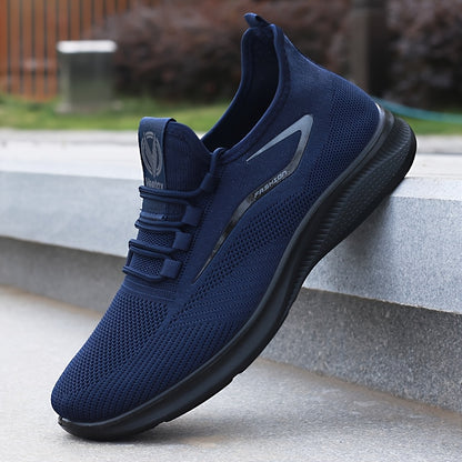 Men'S Breathable Knit Running Shoes - Lightweight, Non-Slip Sneakers for Gym, Basketball & Outdoor Adventures - Black with White Accents, Lace-Up Design, Perfect for Sports Enthusiasts, Gym Shoes, Sleek Sporty Look, Comfortab