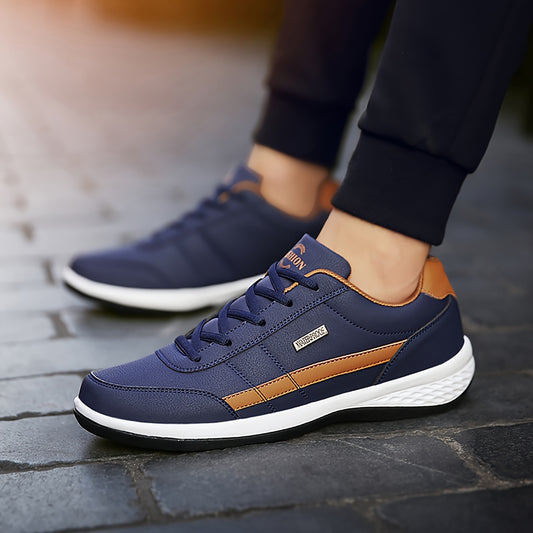 Men's Sporty Casual Sneakers - Durable PU Upper & Slip-Resistant MD Sole, Breathable Fabric Lining, Low-Top Lace-Up Design for Hiking, Running, Daily Wear - All-Season Comfortable Outdoor & Casual Shoes, Sleek Shoe Design, Se