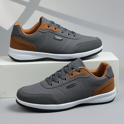 Men's Casual Athletic Sneakers - Lightweight, Breathable Fabric Lining, Non-Slip Rubber Sole, Lace-Up Design for Casual Attire, Hiking & Training, Beige/Brown Two-Tone Color Scheme