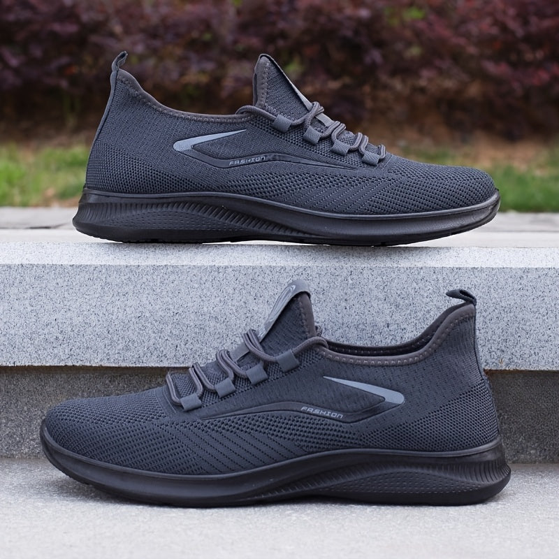 Men'S Breathable Knit Running Shoes - Lightweight, Non-Slip Sneakers for Gym, Basketball & Outdoor Adventures - Black with White Accents, Lace-Up Design, Perfect for Sports Enthusiasts, Gym Shoes, Sleek Sporty Look, Comfortab