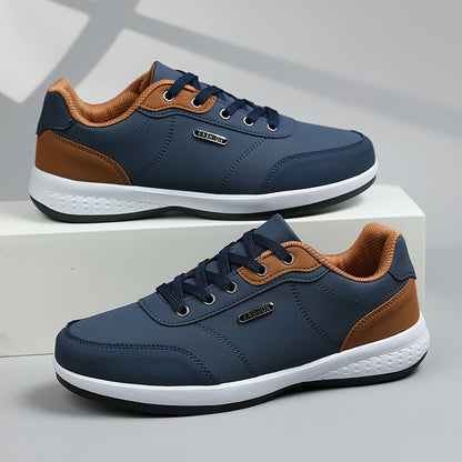 Men's Casual Athletic Sneakers - Lightweight, Breathable Fabric Lining, Non-Slip Rubber Sole, Lace-Up Design for Casual Attire, Hiking & Training, Beige/Brown Two-Tone Color Scheme
